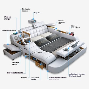 Mobili Intelligenti per Camera da <span class=keywords><strong>Letto</strong></span> <span class=keywords><strong>Letto</strong></span> Tatami in Tessuto Matrimoniale con Contenitore <span class=keywords><strong>Letto</strong></span> Massaggiante in Pelle Multifunzionale King Size - Product Image 4