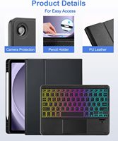 Kitap Tarzı PU Deri Trackpad Işıklı Klavye Tablet Kılıfı Samsung Galaxy Tab A11 Plus X230 X236 11 İnç Folio Kapak