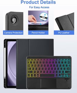 Étui pour tablette avec clavier rétroéclairé en cuir PU de style livre pour <span class=keywords><strong>Samsung</strong></span> <span class=keywords><strong>Galaxy</strong></span> Tab A11 Plus X230 X236 11 pouces, <span class=keywords><strong>housse</strong></span> folio - Product Image 2