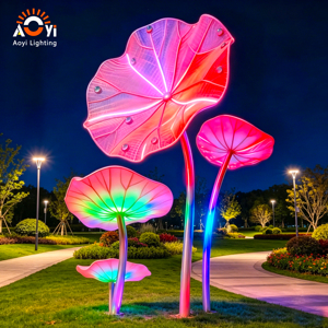 Grande lampe LED en forme de feuille de lotus, éclairage paysager RGB changeant de couleur, sculpture lumineuse extérieure pour parc et <span class=keywords><strong>jardin</strong></span> - Product Image 1