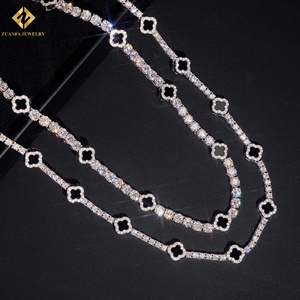 925 Silver Rhodium Plated <b>Statement</b> <b>Necklace</b> Geometric Clover Design Party Jewelry 3mm 5mm Tennis Chain - Product Image 5