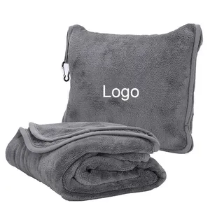 לוגו מותאם אישית יד חגורת מטען נסיעות כרית שמיכת סט ב פאוץ מטוס ספה לזרוק שמיכת עם תיק