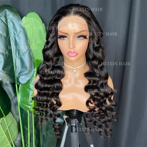 Wholesale Virgin Raw Curly Brazilian Indian 100% Human Hair 24 inch natural black body wave 4x4 transparent lace closure wig
