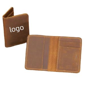 Customized Logo Crazy Horse Leather Slim Wallet Credit <b>Card</b> <b>Holder</b> and Passport Case Cover for Gift - Product Image 1