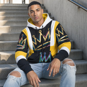 <span class=keywords><strong>Sudadera</strong></span> con Capucha para Hombre, Diseño de Corona con Estampado de Grafiti, Color Principal Negro, Bloques de Color Amarillo/Blanco, Estilo Urbano, <span class=keywords><strong>Sudadera</strong></span> de Algodón, OEM ODM - Product Image 4