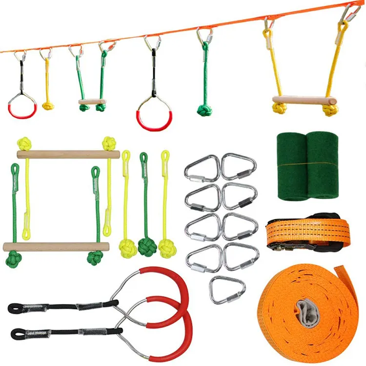Wholesale Price Ninja Warrior Slackline Hanging Obstacles Monkey Bar Kit Ninja Obstacle Course With Outdoor Swing