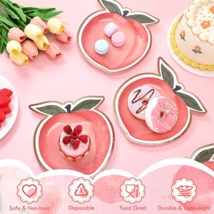 Platos de papel de lujo temáticos de melocotón con borde de lámina de oro desechables de 7 pulgadas de alta calidad para boda - Product Image 2