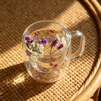 Tasses en verre à double paroi élégantes et résistantes à la chaleur, avec fleurs séchées, pour fêtes, maison et café – Vente chaude