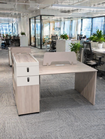 Poste de travail de bureau modulaire contemporain pour 2 personnes avec écran de confidentialité, coins arrondis et tiroir de rangement superposé blanc