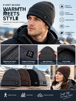 Bonnet en tricot côtelé avec patch brodé lettre R, revers pliable, coupe-vent, chaud, pour l'hiver, usage quotidien en extérieur, casquette tricotée, logo personnalisé