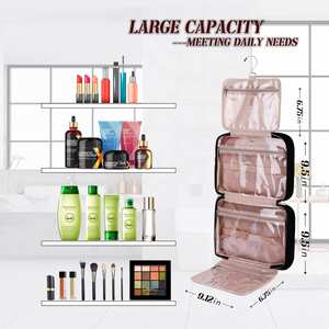 Large Capacity Custom Makeup <b>Wash</b> <b>Bag</b> Water-Resistant Material <b>Hanging</b> Design for <b>Women</b>"s Travel Toiletry Cosmetic Storage - Product Image 3
