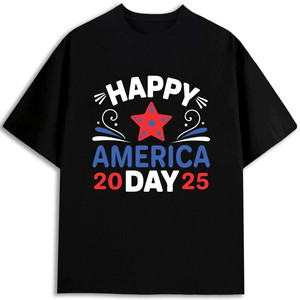 T-shirt pour homme Happy America Day 2025, 100% coton, imprimé à l'écran, manches courtes, col rond, coupe classique, fabriqué aux États-Unis - Product Image 1