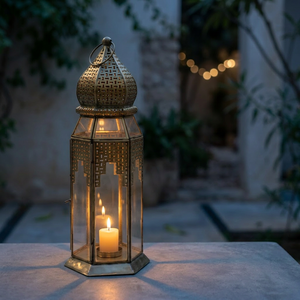 <b>Moroccan</b> Iron Lantern with Geometric Cutouts Handmade & Durable Customizable Size for Home Garden Tabletop Floor <b>Decoration</b> - Product Image 3