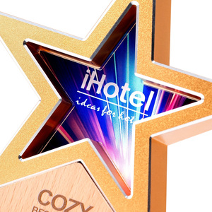 Jin Xuan <b>Wooden</b> Star Trophy Gold 365g Custom Logo Business <b>Gift</b> - Product Image 3