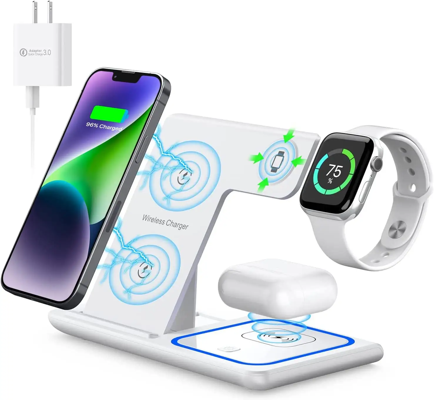 2022 Newest 3 in 1 Wireless Charger Hot Fast Charging 4 in 1 15W Foldable Phone Wireless Charger for iPhone iWatch Airpods