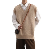 Chaleco de punto con cuello en V estilo universitario japonés para hombre, estilo coreano, a la moda en Instagram, estilo bad-boy, holgado, sin mangas, para otoño