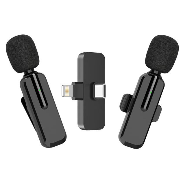 Portable Wireless Lavalier Microphone Omnidirectional Condenser Recording Mic with Lightning Type-C Interface for Interviews