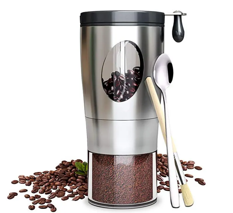 مطحنة قهوة يدوية مع مطحنة سيراميك على شكل مخروطي بحجم 5 مستويات