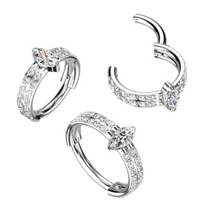 Anillos Clicker para Septum de Titanio Grado Implante ASTM F136 con Acabado Pulido Espejo y <span class=keywords><strong>Doble</strong></span> Bisagra, con Circonita Marquise y Pavé, para Piercing de Nariz, Oreja y Hélix - Product Image 3