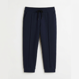 Navy Blue 100% Cotton Lightweight Jogger Pants for <b>Men</b> | Tapered Fit Pintuck <b>Trousers</b> with <b>Drawstring</b> Waist | Wholesale OEM/ODM - Product Image 1
