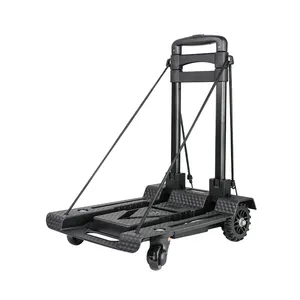 BAOYU Compact Foldable Plastic Trolley 4 Wheels Trolley Folding Cart Luggage Trolley Cart