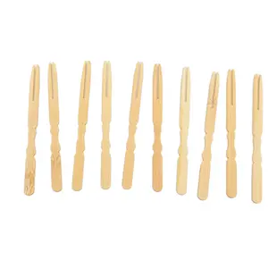 Party Supplier Bamboo Disposable Dessert Fruit Cake Forks Compostable Two-tine Wooden Chip Fork