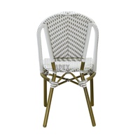 Chaise de bar haute d'extérieur en aluminium et rotin PE noir et blanc, empilable, en promotion