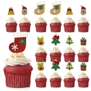 Christmas Cake Decorations Cupcakes Paper Topper For Christmas Party Decorations Supplier