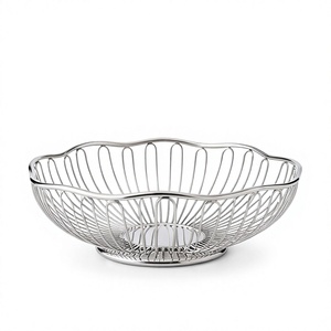 Minimalist Scalloped Silver Wire <b>Fruit</b> <b>Storage</b> Basket Open Metal Bowl Kitchen Table Top Vegetable Holder - Product Image 1