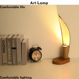 Abat-jour de lampe de table en fer et <span class=keywords><strong>rotin</strong></span> en forme de feuilles de <span class=keywords><strong>palmier</strong></span> LED moderne, décoratif artistique, éclairage confortable et dimmable pour salle de bain - Product Image 2