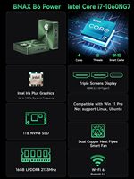 Mini PC Bmax B6 Intel Core I7-1060NG7 16 Go de RAM LPDDR4/SSD NVMe 1 To Utilisation professionnelle Intel Iris Xe Graphics WiFi6 4K/60Hz