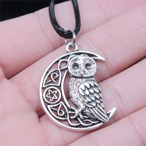 WYSIWYG 26x33mm Antique Silver Plated Viking <strong>Owl</strong> Pendant Black Leather Cord Rope Chain <strong>Necklace</strong> for Men N6-ABD-C13405 - Product Image 4