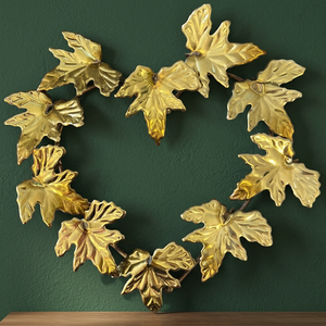 Corona de hojas de bronce en forma de corazón, flores decorativas hechas a mano, estilo clásico, paquete de una sola pieza sin iluminación - Product Image 6