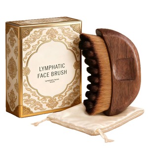 Nouvelle <span class=keywords><strong>brosse</strong></span> de massage lymphatique et de contour du visage en bois de pêche rouge 2026 pour l'application du fond de teint - Product Image 5