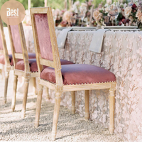 Chaise Louis en rotin avec revêtement en tissu couleur antique, en bois de caoutchouc massif, pour salle à manger, événements de mariage, empilable
