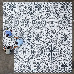 Azulejo de mosaico de piedra de guijarro blanco, diseño de azulejo, para suelo de plaza, para piscina, productos de jardín, medallón para suelo de piedra de río al aire libre