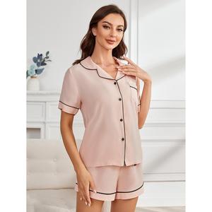 Ensemble de pyjama court en polyester doux tricoté pour femme OEM, manches courtes, vêtements d'intérieur d'été, logo par transfert thermique - Product Image 6