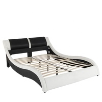 Lit LED Willsoon Moderne Rembourré en Cuir, Taille Queen/King, avec Lumière LED et Cadre de Lit Ondulé pour Chambre à Coucher