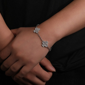 <b>Cross</b> 5 Petal Bracelet High End Diamond Inlay Niche Design Versatile Hip Hop <b>Men's</b> Bracelet - Product Image 4