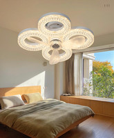 Ventilateur de plafond détachable E27 avec télécommande et 3 températures de couleur, lampe LED en cristal à intensité variable pour chambre, cuisine, bureau