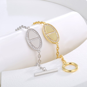 2023 Unisex 18K Vàng Mạ <span class=keywords><strong>Pig</strong></span> Mũi Hình Dạng Cubic Zirconia Vòng Đeo Tay Hình Học Vòng Đeo Tay - Product Image 5