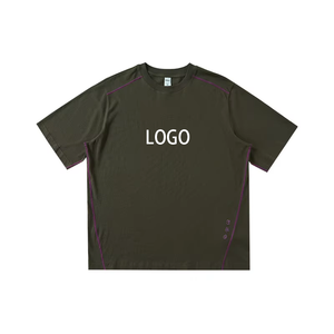 Camiseta de Manga Corta de Algodón Sólido con Estampado Personalizado, Diseño de Costuras en Contraste de Color, Secado Rápido, Informal, Deportiva, para Exteriores - Product Image 1