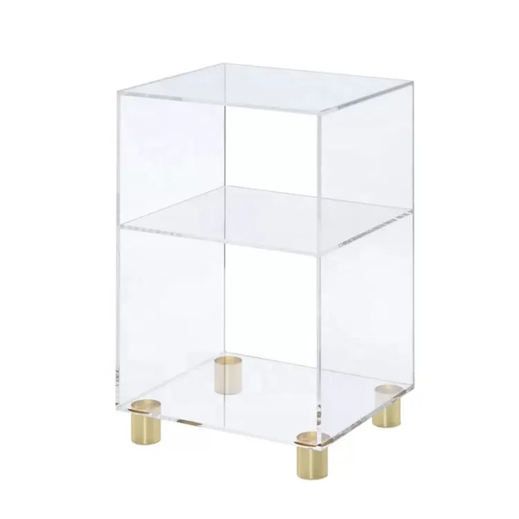 TRANSPARENT LUCITE ACRYLIC END TABLE BEDSIDE TABLE SIMPLE ACRYLIC COFFEE TABLE WITH GOLD-FINISHED METAL FEET
