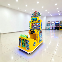 Simulateur de course commercial pour enfants à monnayeur avec volant et éclairage LED, sur roulettes mobiles, pour centre commercial et FEC, en métal et plastique