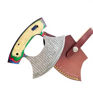 Cuchillo de caza hecho a mano de acero de Damasco con punta de gota, mango de madera, funda de cuero, hoja recta de 0.7mm - Product Image 1
