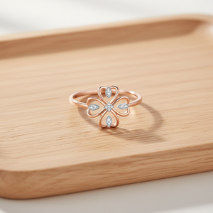 Anillo de Trébol de Cuatro Hojas Clásico de Alta Calidad al por Mayor, Joyería de Oro Rosa Sólido de 18K, Collar con Diamantes Naturales Reales, Anillo para Mujer - Product Image 5