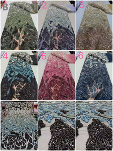 Chocoo đầy màu sắc thời trang đính cườm ren vải Nigeria thêu vải tuyn váy <span class=keywords><strong>sequin</strong></span> ren vải với hạt - Product Image 6