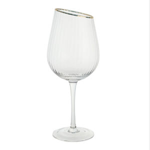 LaKotto 620ml Gobelet artisanal élégant en <span class=keywords><strong>verre</strong></span> à pied avec accents dorés à rayures verticales pour le <span class=keywords><strong>vin</strong></span> et les boissons - Product Image 1