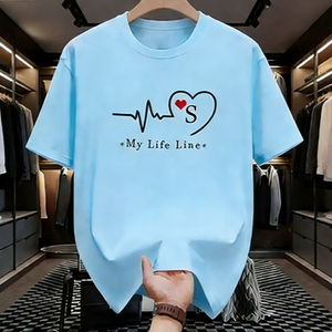 Camiseta con inicial 'My Life Line S' y gráfico de símbolo de corazón personalizado, de algodón oversize de manga corta, estilo streetwear, informal - Product Image 4