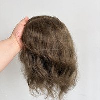 Système de remplacement capillaire à injection en PU à peau fine, brun moyen, avec cheveux humains vierges injectés